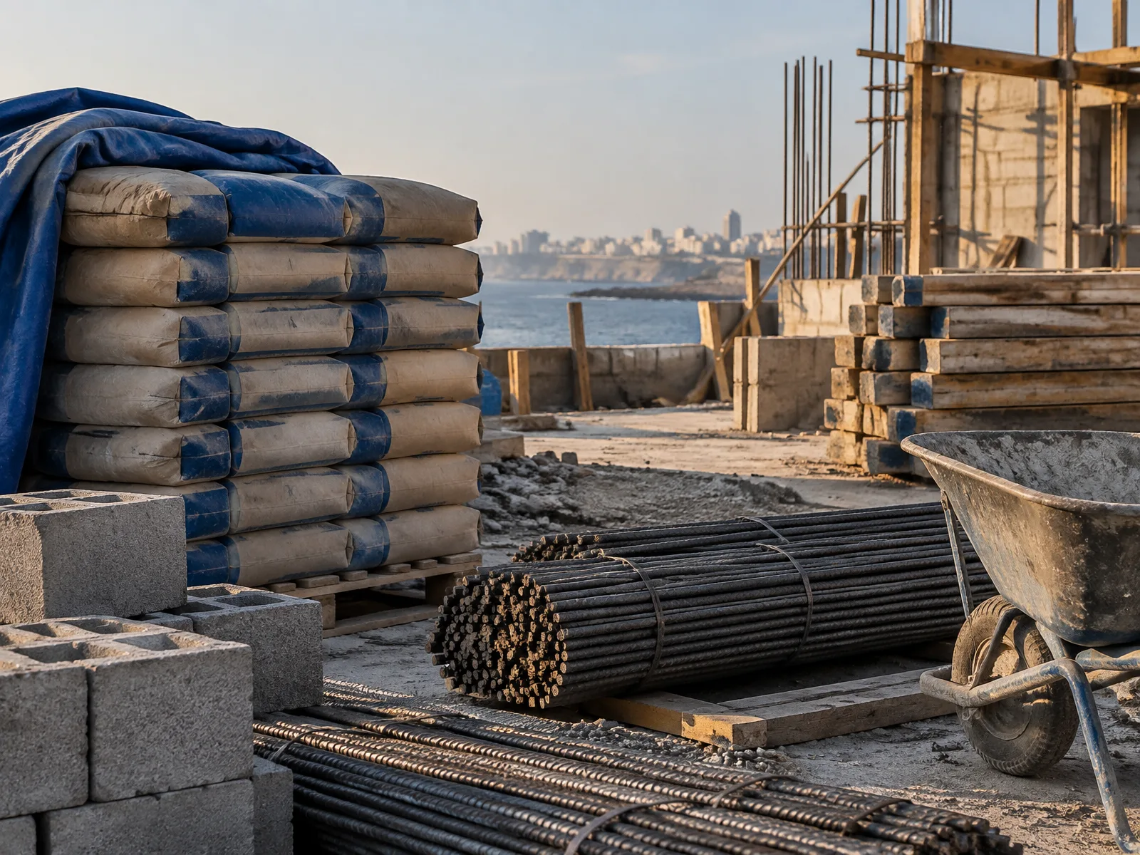 Matériaux et engins sur un chantier